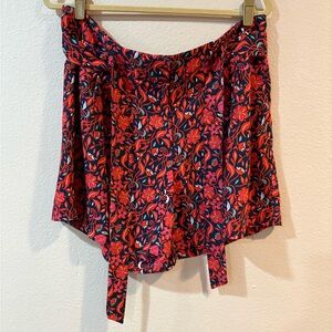 Ann Taylor Vibrant Red and Blue Floral Belted Shorts